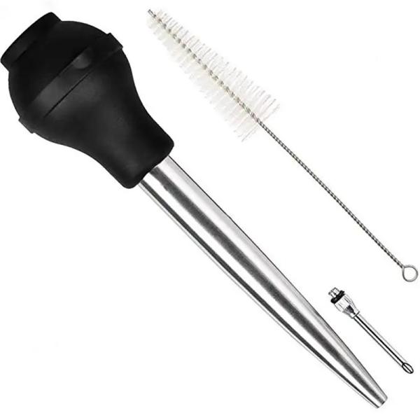 304 Stainless Steel Silicone Drip Oil Seasoning Tube for BBQ Turkey Needle in Balck