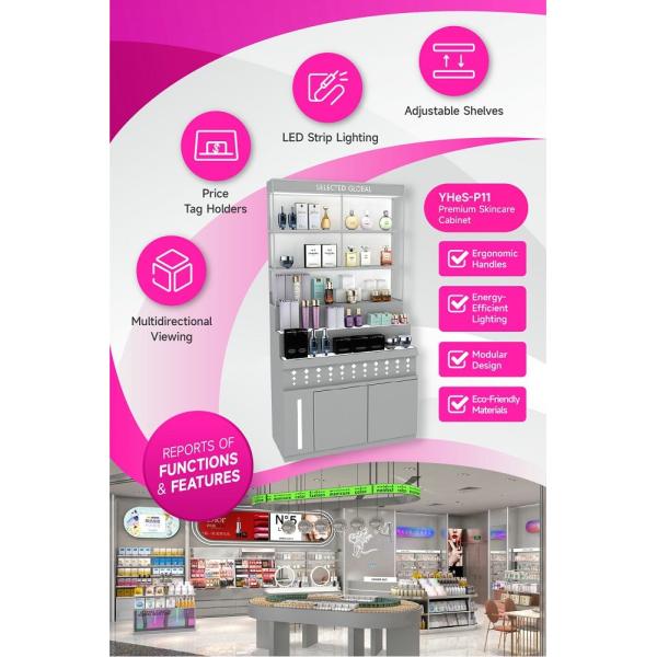 YHeS-P11 10*10 Mirror Stainless Steel Tube Skincare Display Rack for High-End Stores