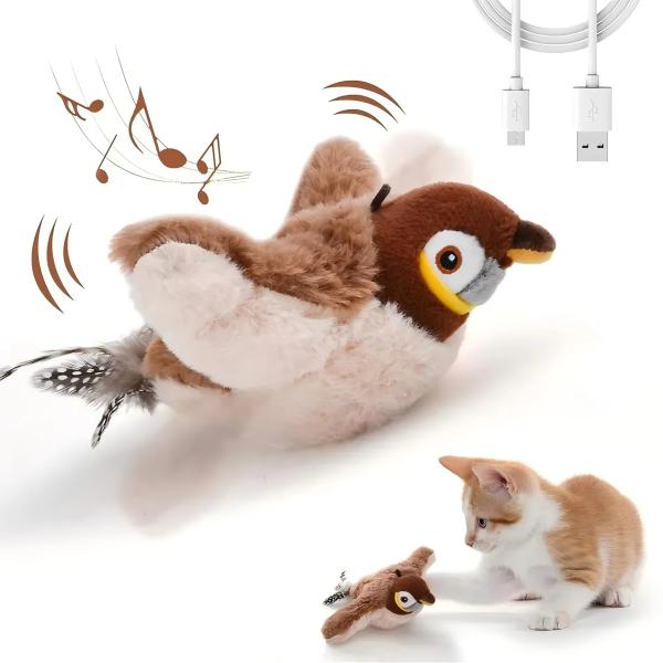 Interactive Smart Electric Rechargeable Plush Flapping Bird Toy for Dogs and Cats Touch Activated Sparrow Chirp Tweet Pet
