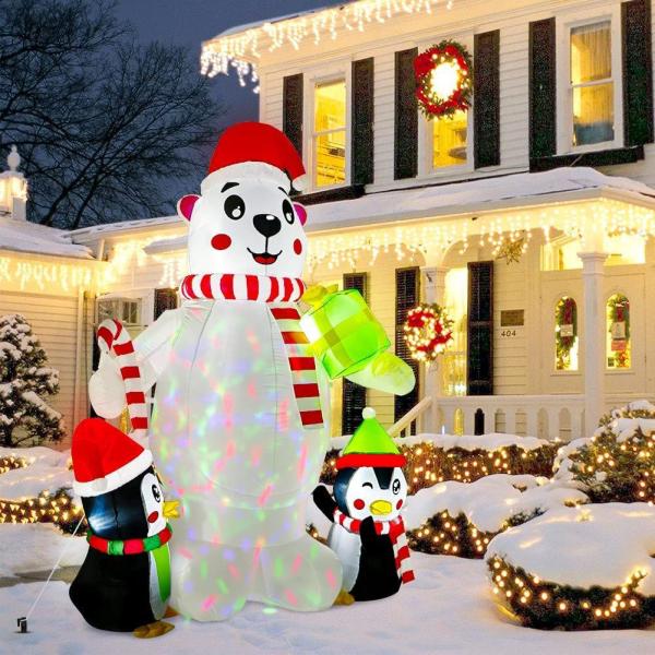 Outdoor Christmas Lighted Santa Sleigh Arch with Snowman Gingerbread Tree Inflatables