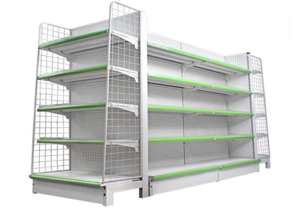 Metal Supermarket Gondola Shelving , Heavy Duty Commercial Display Racks