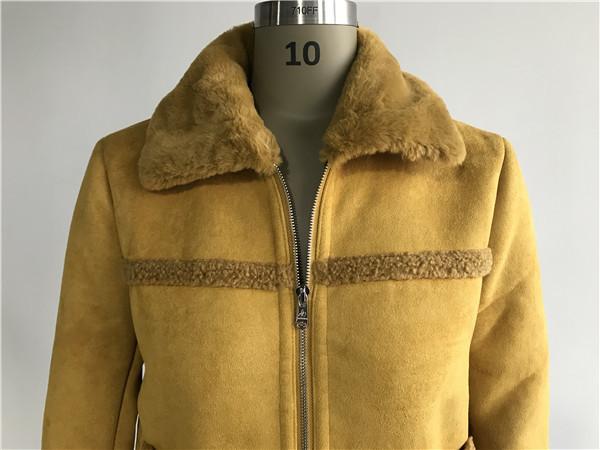 Ladies' Mustard Suede Bonded Jacket With Fur Collar High Fashion 92950