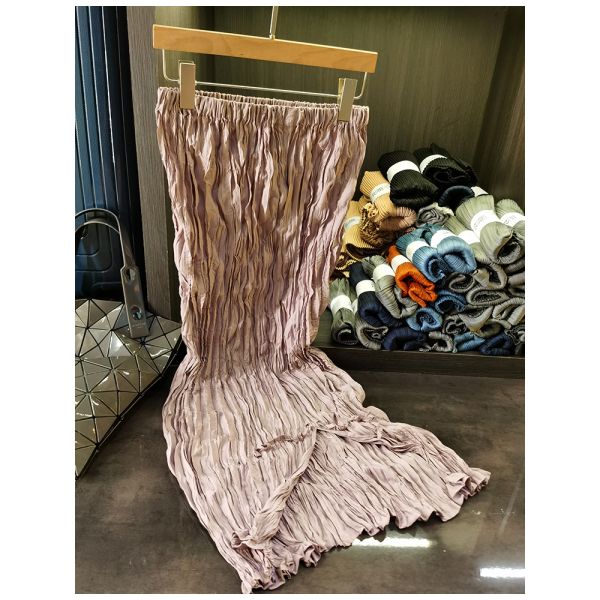 Women's 2025 Spring Fashion Casual Mid-Length Pleated Half Skirt with Elastic Solid Color and Ruffle Decoration