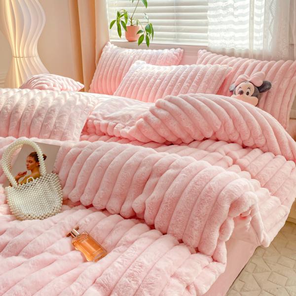 Горячий пушистый дизайн кролик фальшивое меховое пушистое плюшевое теплое одеяло для одеяла четырехкомпонентное одеяло