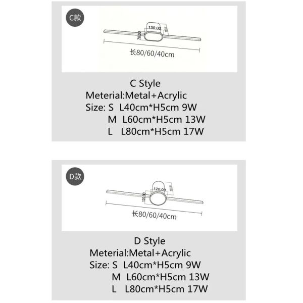 Golden Mekup Lighting Bathroom lamps Large L 80 60 40cm Mirror Front Light(WH-MR-92)