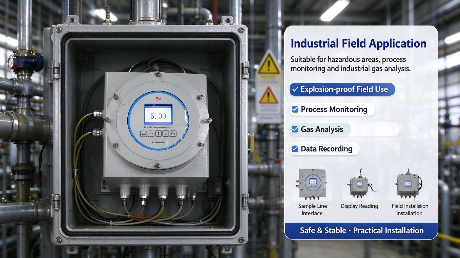 Explosion Proof Laser Oxygen Purity Analyzer EX d IIC T6 Gb O2 Gas Detector