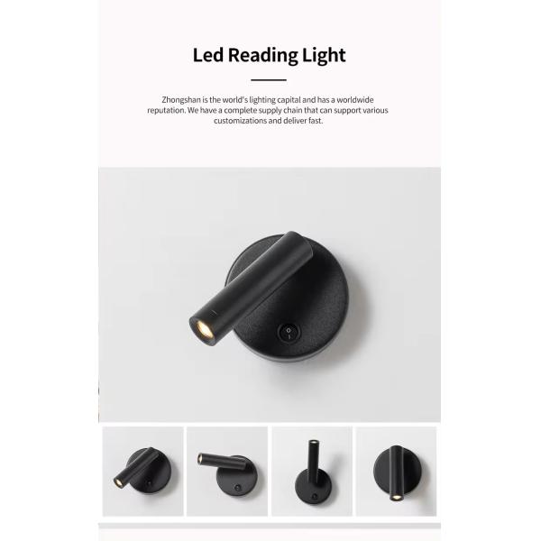 30000 Hours Working Time Aluminum Rotatable Bedside LED Reading Wall Light for Hotel