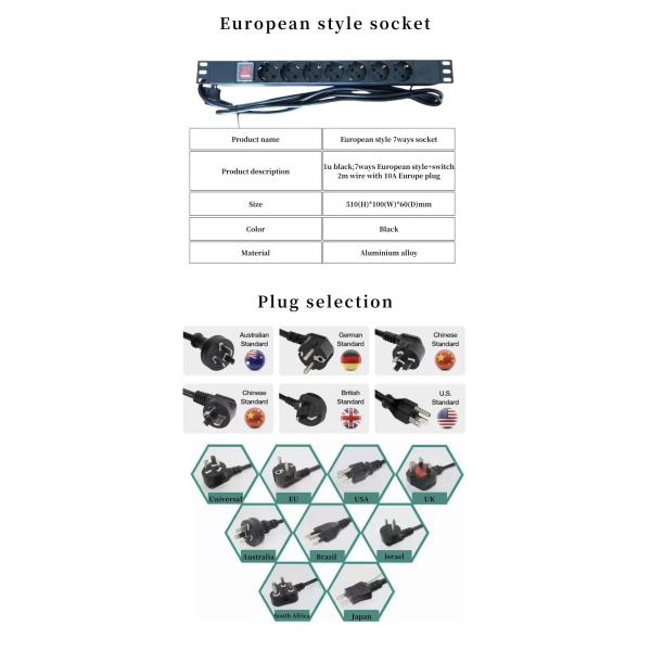 Private Mold Yes 19inch 1U PDU with 6-8 Universal Sockets and 2m Wire Aluminium Alloy