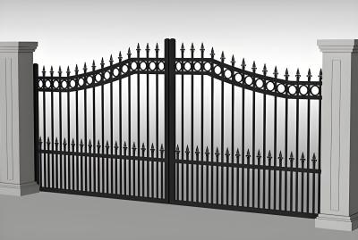 Outdoor Tubular Driveway Gates 12FT Spear Top Black Aluminum Sliding Gate