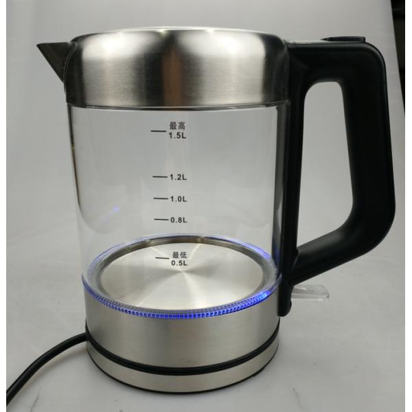 1.5L Blue LED lighting Clear Glass Electric Glass Tea Kettle Stainless Steel with One Touch Button