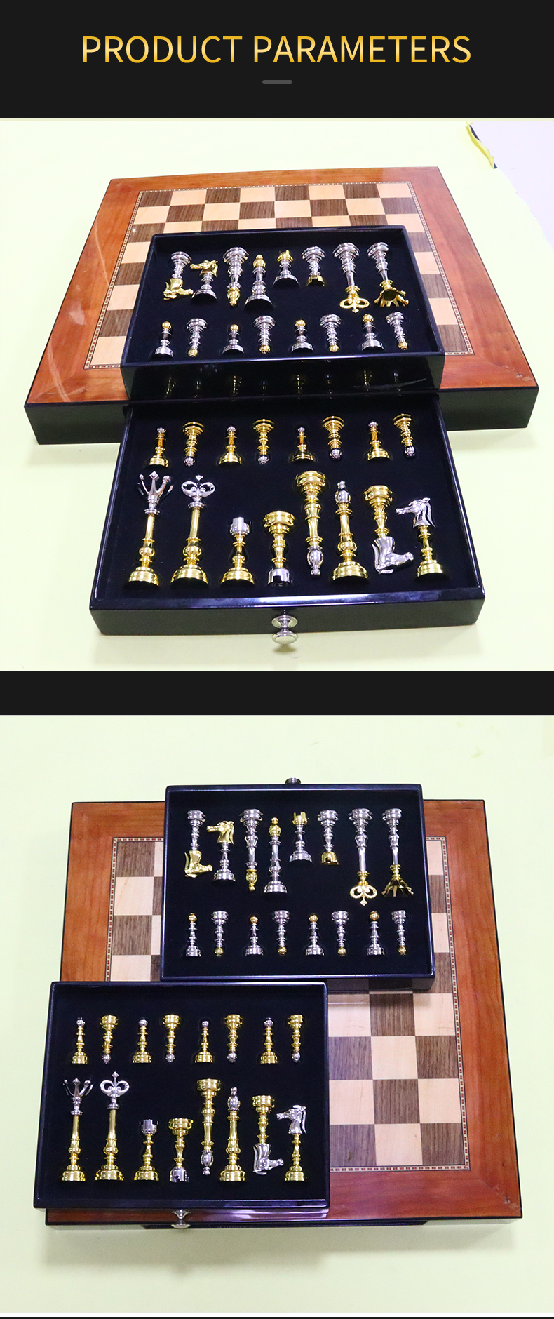 Luxury Zinc Alloy Material Chess Set with 40*40*3.5cm Size and Customized Logo Chess Board