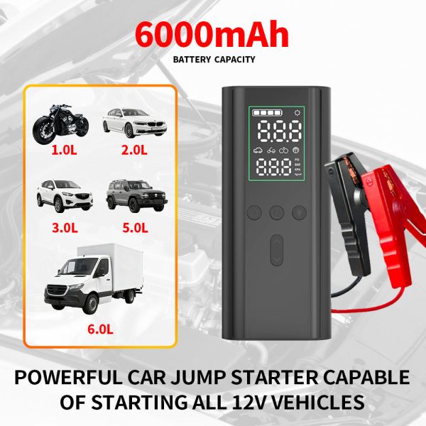 Digital Automobile Emergency Power Supply 6000mAh Portable Tire Inflators 0-150PSI With SOS Light