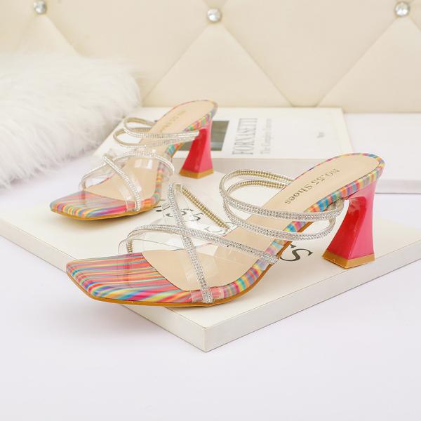 5569-3 Sexy Open-Toed High Heels Are Thin Rhinestone Cross Strap Sandals Thick Heel Net Celebrity Banquet Women'S Shoes