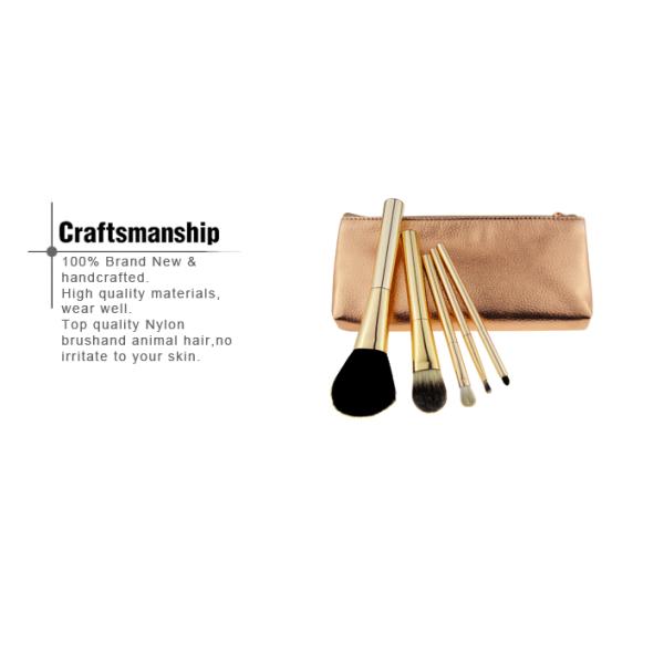 124g Travel Makeup Brush Set With Golden Aluminum Handle Ferrule