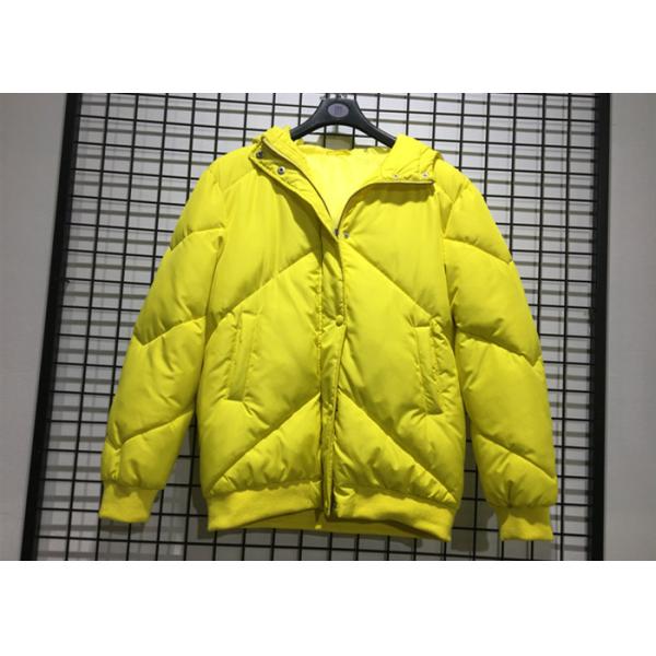 100% Polyester Yellow Young Hooded Bomber Jacket Warm Coats For Winter