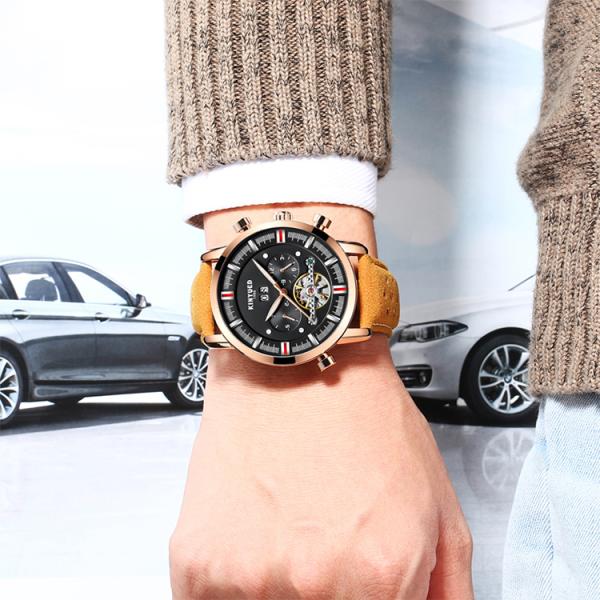 KINYUED J019-6 Tourbillon automatic mechanical  genuine leather business waterproof men watches