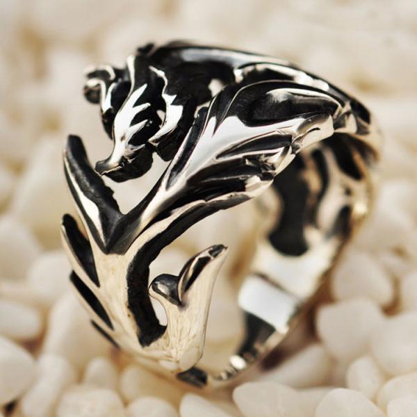 Mens 925 Sterling Silver Band Ring Retro Vintage Dragon Style Ring (XH036317)