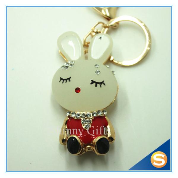 Trendy Rhinestone Cute Rabbit Shape Crystal Gold Plated Key Chain For Handbag Decoraction