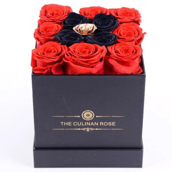 Wholesale Business Preserved eternal roses Square Boxes 9pcs Roses Inside Black Boxes Flower