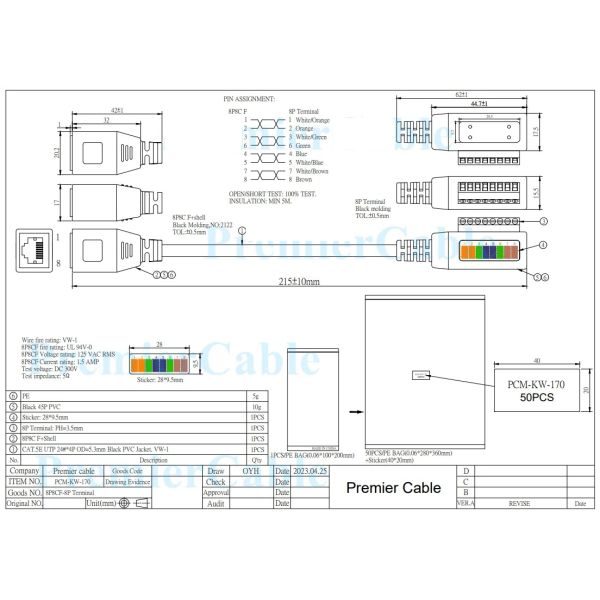 RJ45 Female to Solderless Terminal Block Cable 20cm for Security CCTV Video Solution