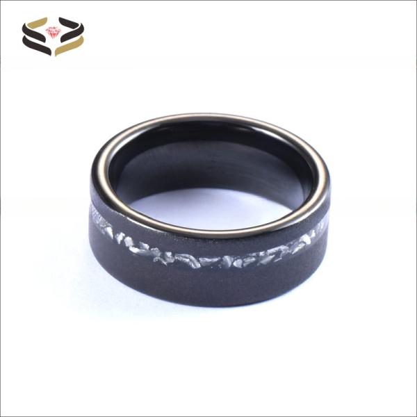 Anillo de promesa de tungsteno de boda Meteorito aplastado Negro Revestido de arena 8mm