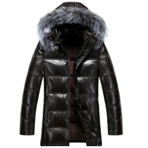 Cool Winters Hooded Anorak Jacket With Fur Hood , Mens Padded Leather Jacket