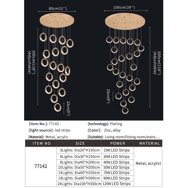 Luxury Crystal Chandelier For Staircase Led Home Decor Light Fixture Modern Creative Rings Chandelier(WH-NC-53)