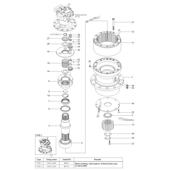 R210LC-7 excavatrice Swing Gearbox, boîte de vitesse d'entraînement du groupe 31N6-10180