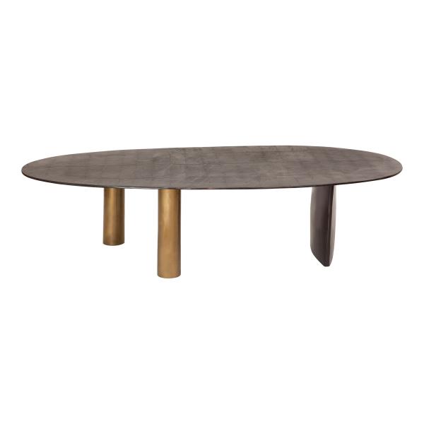 Modern Metal Top glass Oval Coffee Table Brown With Stainless Steel Legs