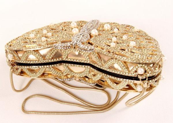 Custom Ladies Butterfly Shape Gold Evening Bag , Wedding Diamond Evening Clutch Bags