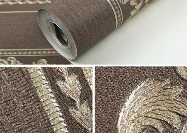 Brown European Style Wallpaper PVC Embossed Floral Home Decorative Wallcovering