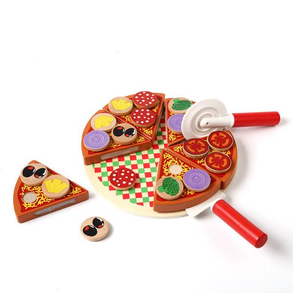 Food Cooking Simulation Wooden Pizza Toy Fruit Vegetable With Tableware