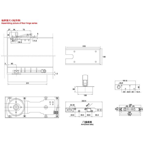 Floor Hinge T-2400, color:black or blue, casting iron,  weight capacity 250kgs,