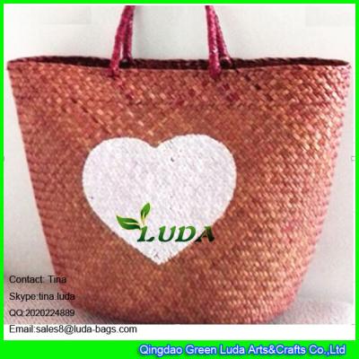 LUDA classical heart painted shopping bag seagrass straw beach bag