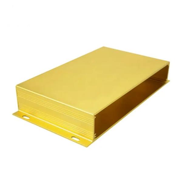Quadrado de alumínio expulso dourado feito sob encomenda da caixa do metal dos cercos para o alojamento eletrônico