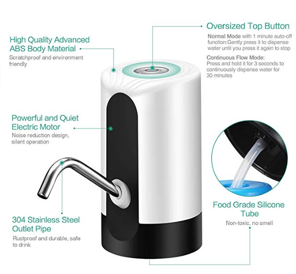USB Charging Bottled Water Pump For  Universal 2-5 Gallon Bottle Water Drinking