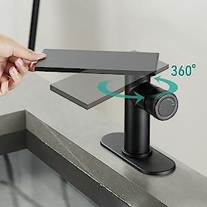 Matte Black Vanity Bathtub Waterfall Sink Faucet Tap Single Hole Cold And Hot