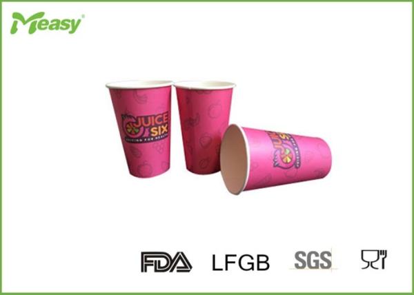 16 Oz Pink Color Single Wall Paper Cups , Strong Disposable Coffee Cups Thick Paper