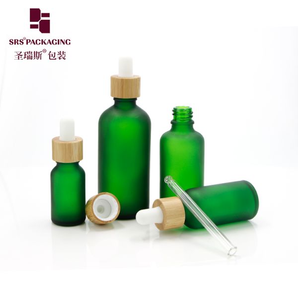 Custom Frosted Essential Oil Empty Packaging 15ml 30ml 50ml 100ml Bamboo Dropper Bottle