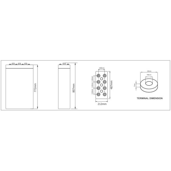 185kg Approx Weight OPzV Gel Battery 2V2500Ah Wide Operating Temperature Range