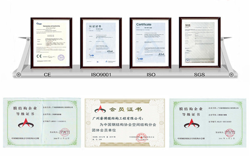 Guangzhou Ruibo Membrane Structure Engineering Co., Ltd. Сертификации