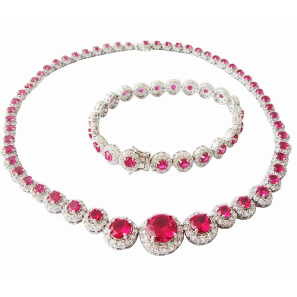 Розовый рубиновый драгоценный камень Ожерелье Кубический цирконий драгоценный камень Ожерелье 925 Стерлинговое серебро Стерлинговое серебряное ожерелье