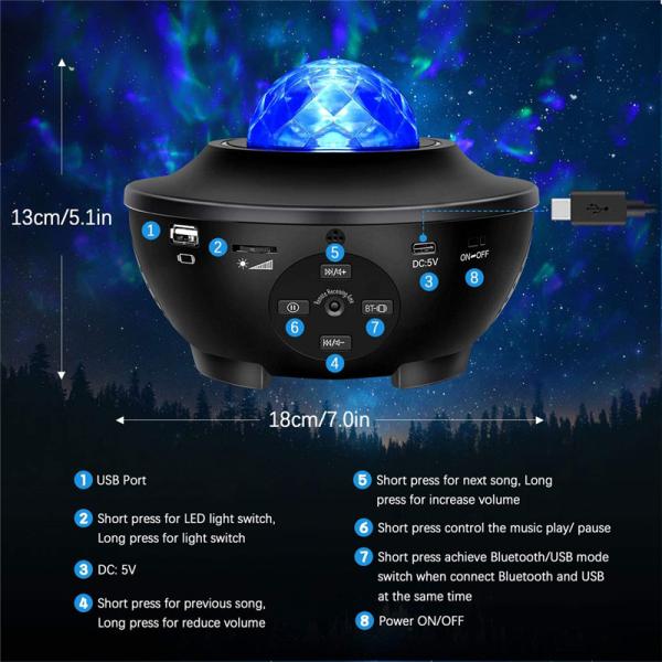 Star Projector Galaxy LED Star Night Light Lamp Music Starry Water Wave Galaxy Projector Light Bluetooth Sound-Activated Light