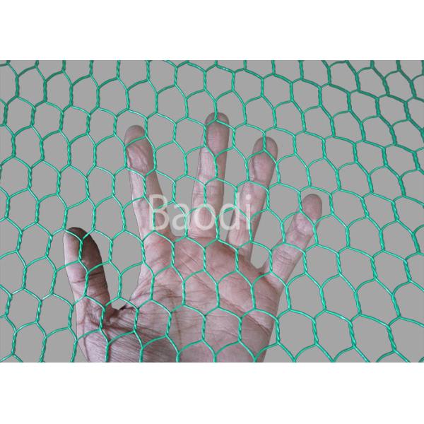 Plastic Poultry Chicken Wire Mesh Net With Hexagonal Mesh , Green PVC Coated