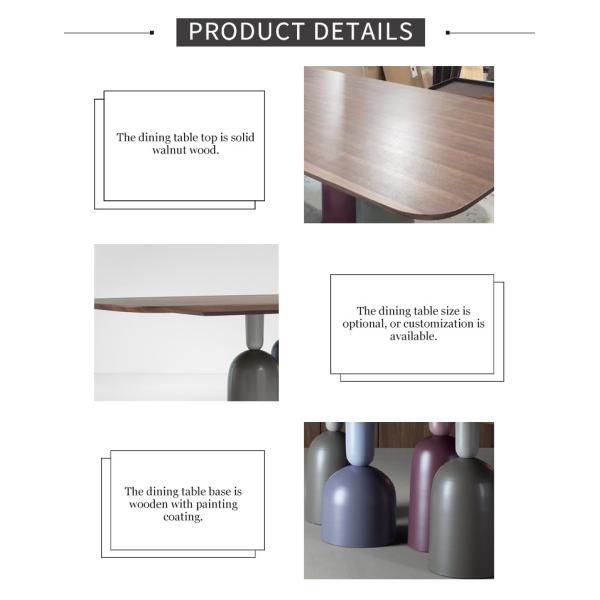 Forma retangular personalizada da mesa de jantar da base do metal da cor da noz