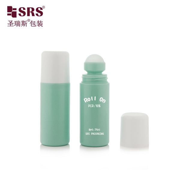 RPPC 75ML PP PCR Recycled Eco Friendly Deodorant Gel Roller Bottle With Glossy Flat Cap