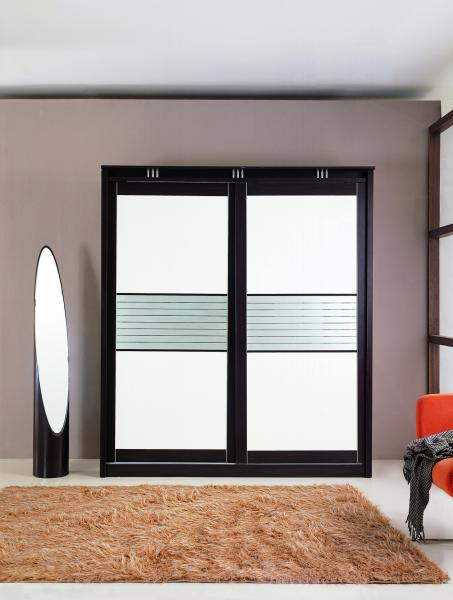 Simple Particle Board Home Room Furniture With Paper Melamine Sliding Door Wardrobe