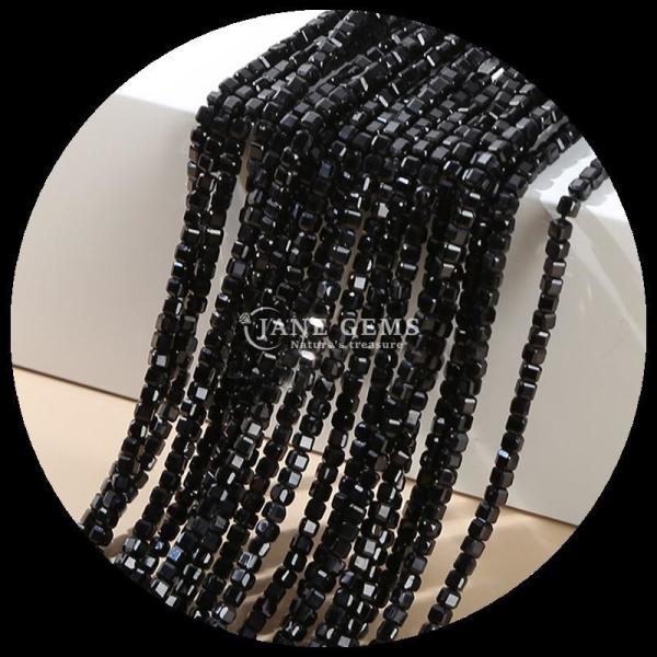 Natural Polished Square Cut Gemstone Beads Silver Obsidian Sunstone for Jewelry Making