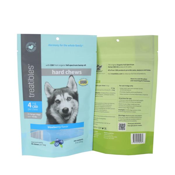 Custom Logo Stand Up Pet Food Packaging Resealable Dog Snack Pouch With Window Euro Hole