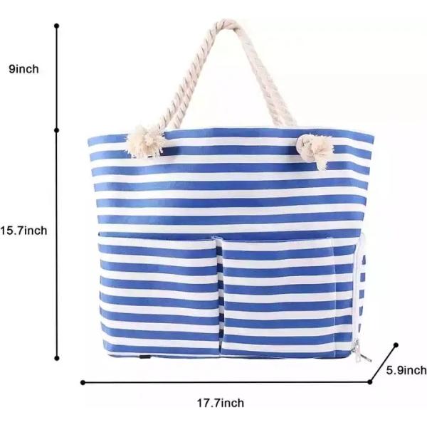 Extra Large Zipper Washable Beach Tote Two Compartment Waterproof With Front Pocket